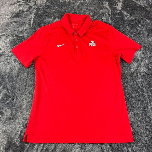 Nike Dri-Fit Ohio State Buckeyes Embroidered Polo Mens L Red Short Sleeve Swoosh - Picture 1 of 11